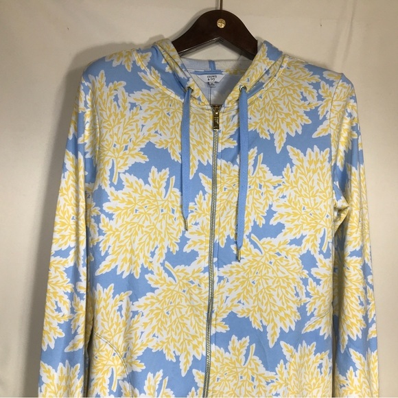 Crown & Ivy Blue Yellow Floral Cotton Spandex Hoodie Size Medium Nwt - Picture 3 of 7
